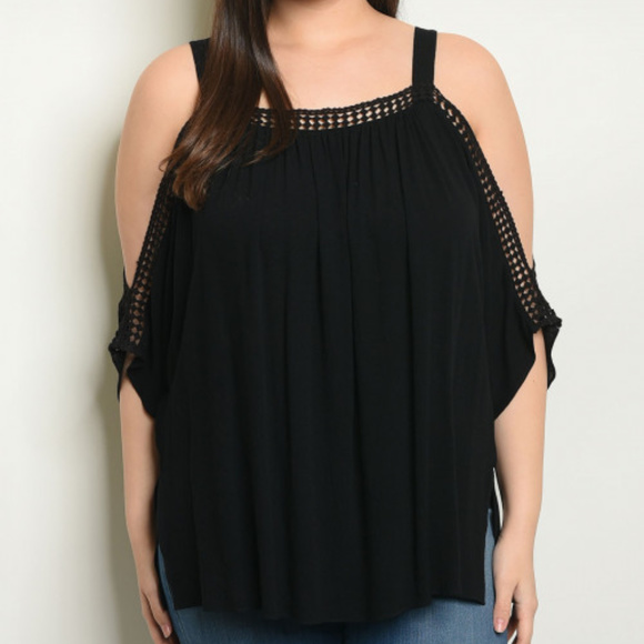 Tops - CURVY BLACK COLD SHOULDER TOP